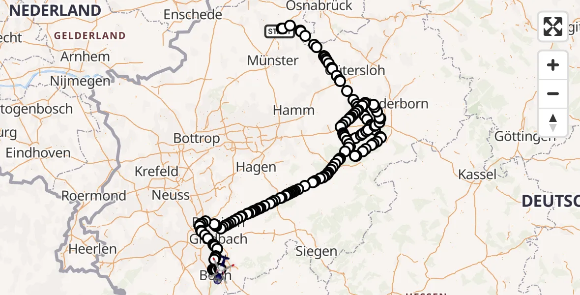 Flugroute Polizeihubschrauber Münster Osnabrück Airport - Sankt Augustin, 09 Februar 2026, 12:02