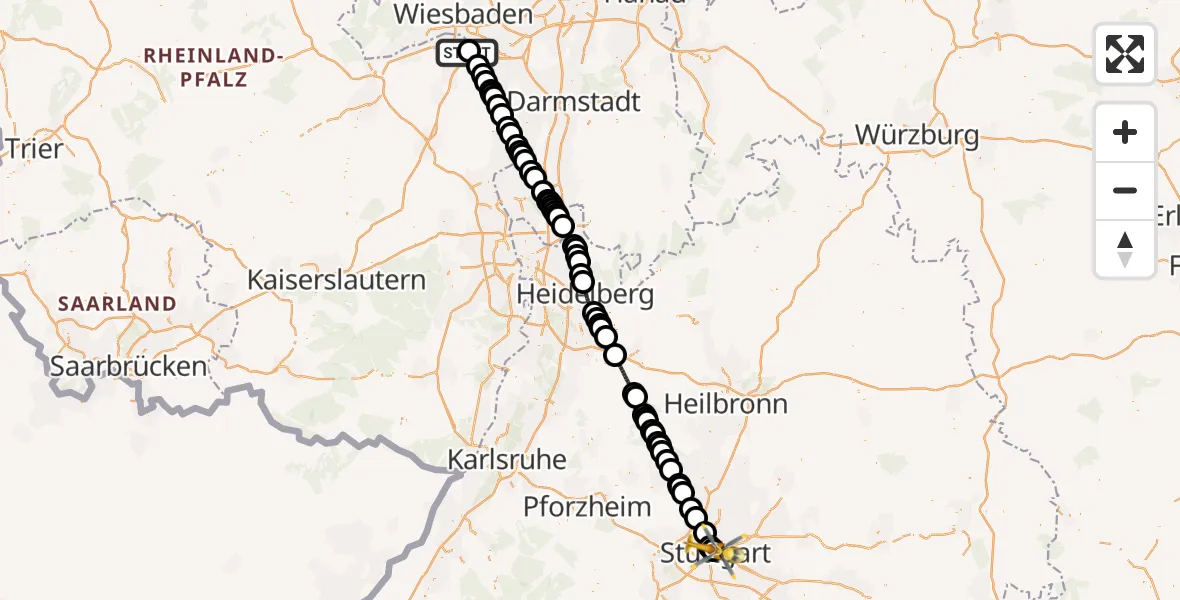Routekaart van de vlucht: Rettungshubschrauber nach Stuttgart, Kriegsbergstraße