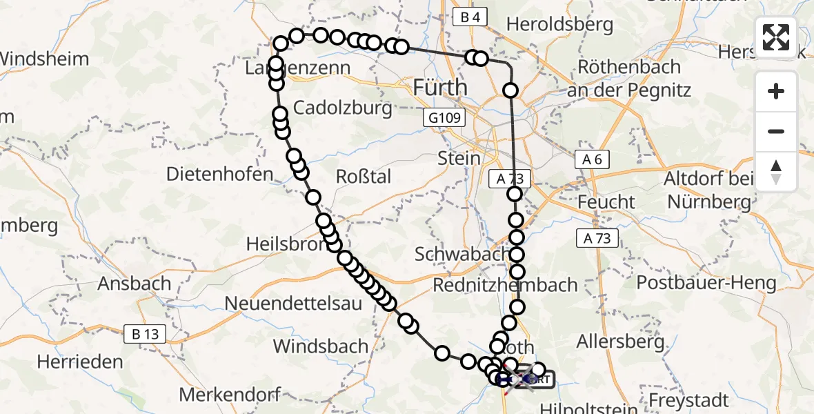Flugroute Polizeihubschrauber Roth - Kiliansdorf, 09 Februar 2026, 12:43