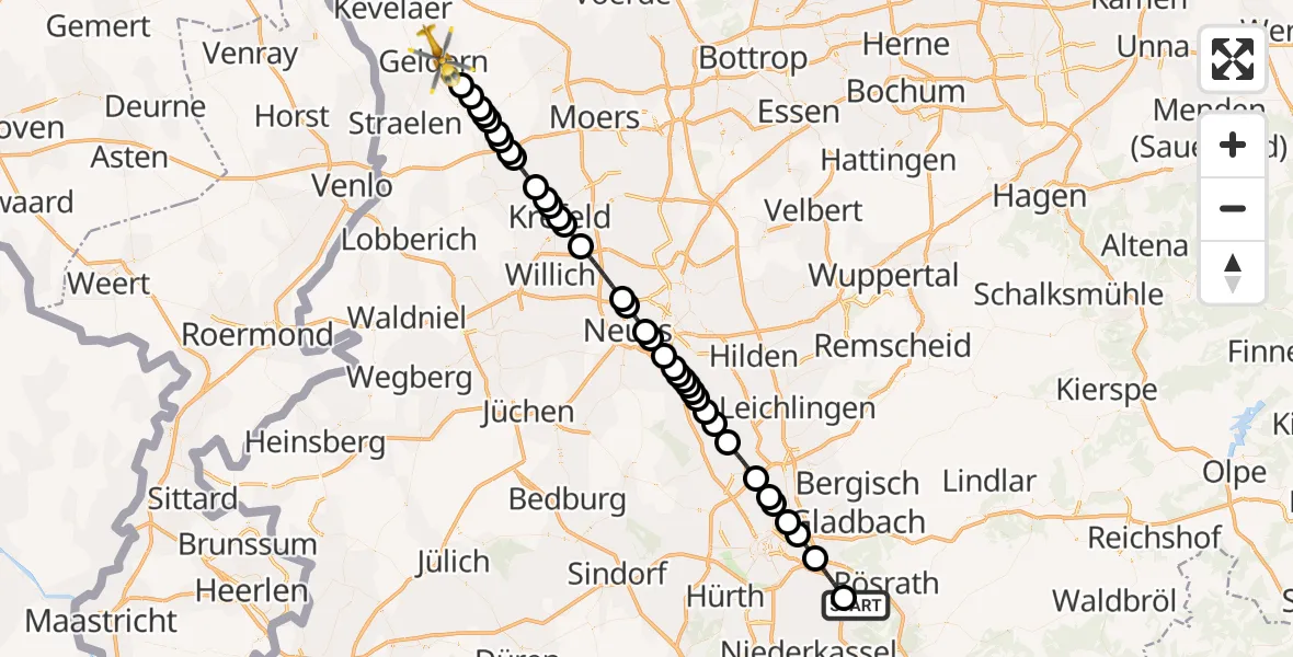 Flugroute Rettungshubschrauber Cologne Bonn Airport - Geldern, 09 Februar 2026, 12:51