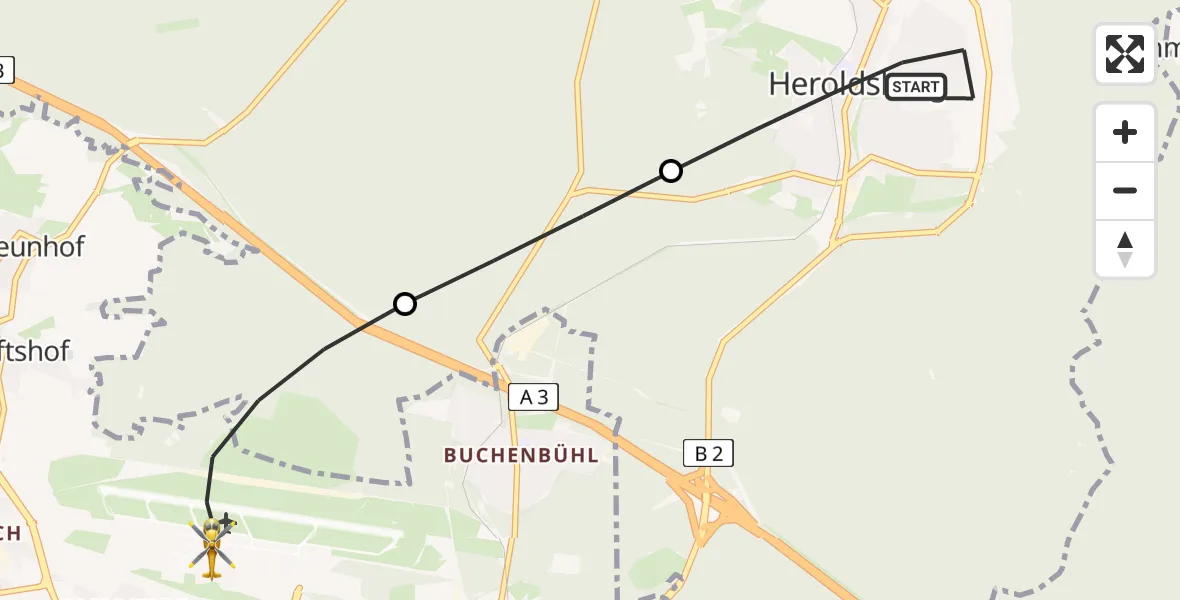 Flugroute Rettungshubschrauber Heroldsberg - Nuremberg Airport, 09 Februar 2026, 13:06