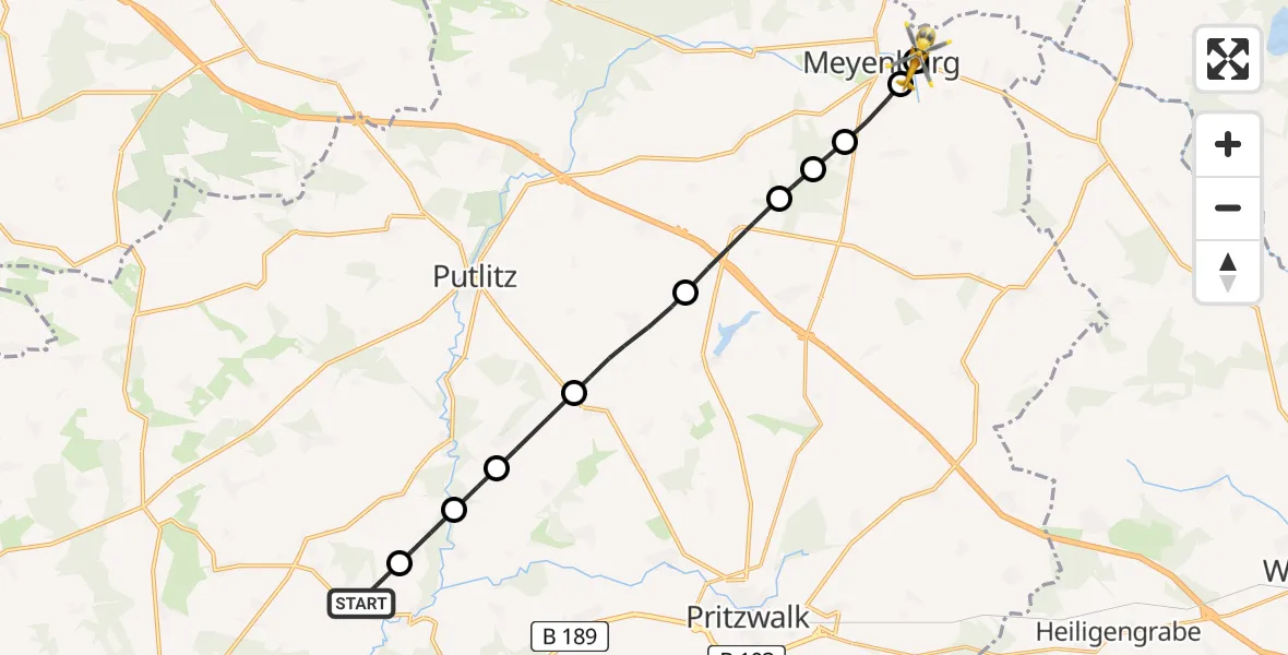 Flugroute Rettungshubschrauber Groß Pankow (Prignitz) - Meyenburg, 09 Februar 2026, 13:11