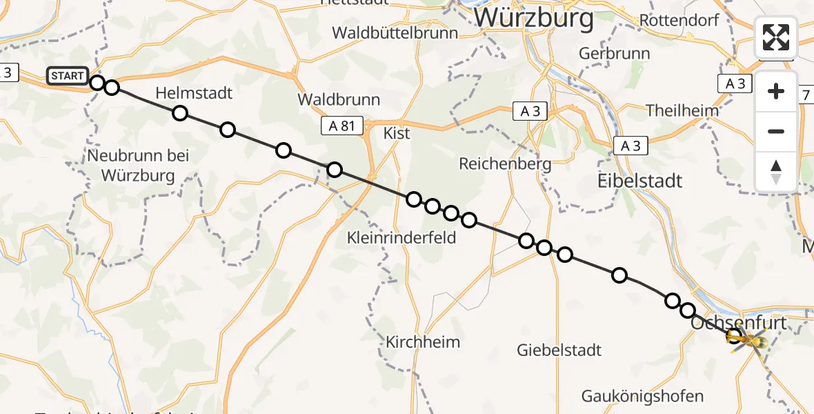Flugroute Rettungshubschrauber Dertingen - Ochsenfurt, 09 Februar 2026, 13:39