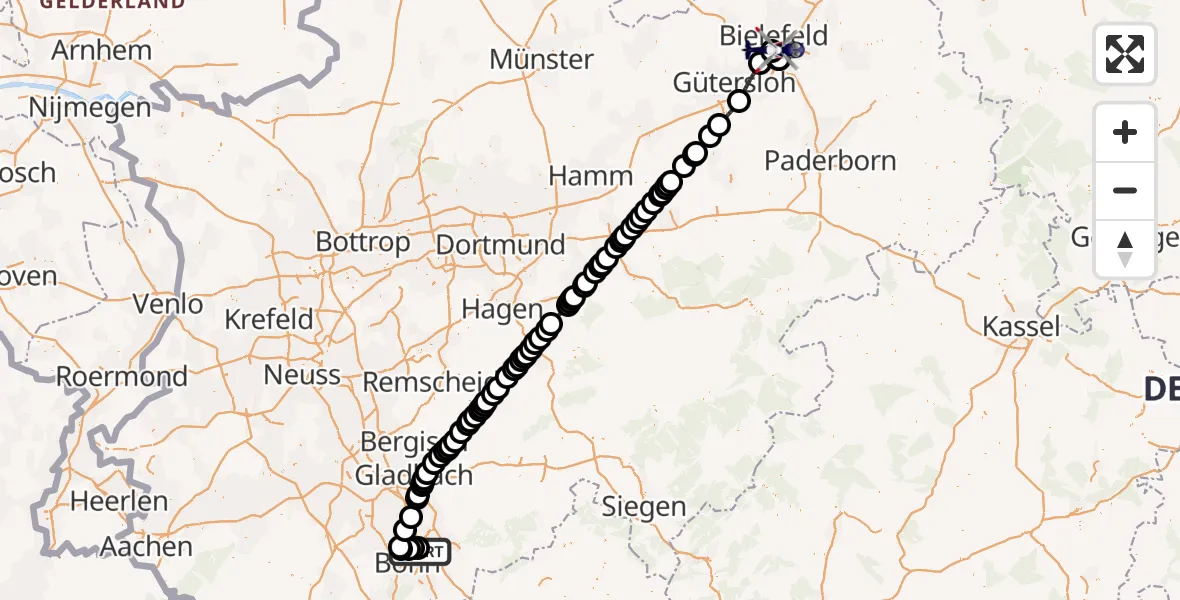 Flugroute Polizeihubschrauber Sankt Augustin - Luftrettungszentrum Bielefeld, 09 Februar 2026, 13:50