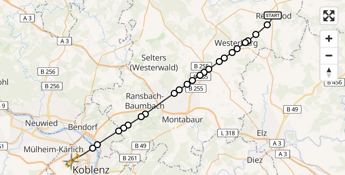 Routekaart van de vlucht: Rettungshubschrauber nach Koblenz, Rübenacher Straße