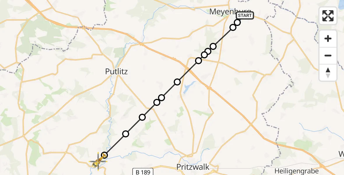 Flugroute Rettungshubschrauber Meyenburg - Wolfshagen, 09 Februar 2026, 13:56