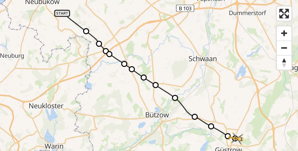 Routekaart van de vlucht: Rettungshubschrauber nach Suckow, Ebereschenweg