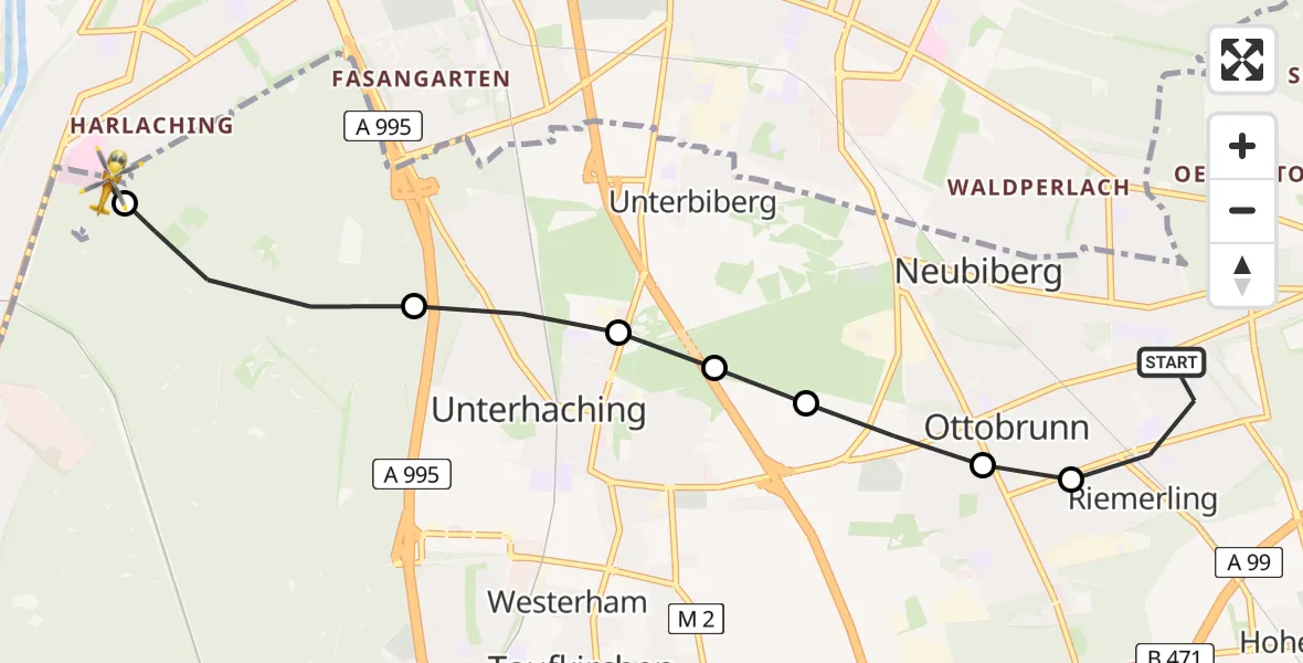 Flugroute Rettungshubschrauber Ottobrunn - ADAC Air Rescue Center Heliport (Christoph 1), 09 Februar 2026, 14:31