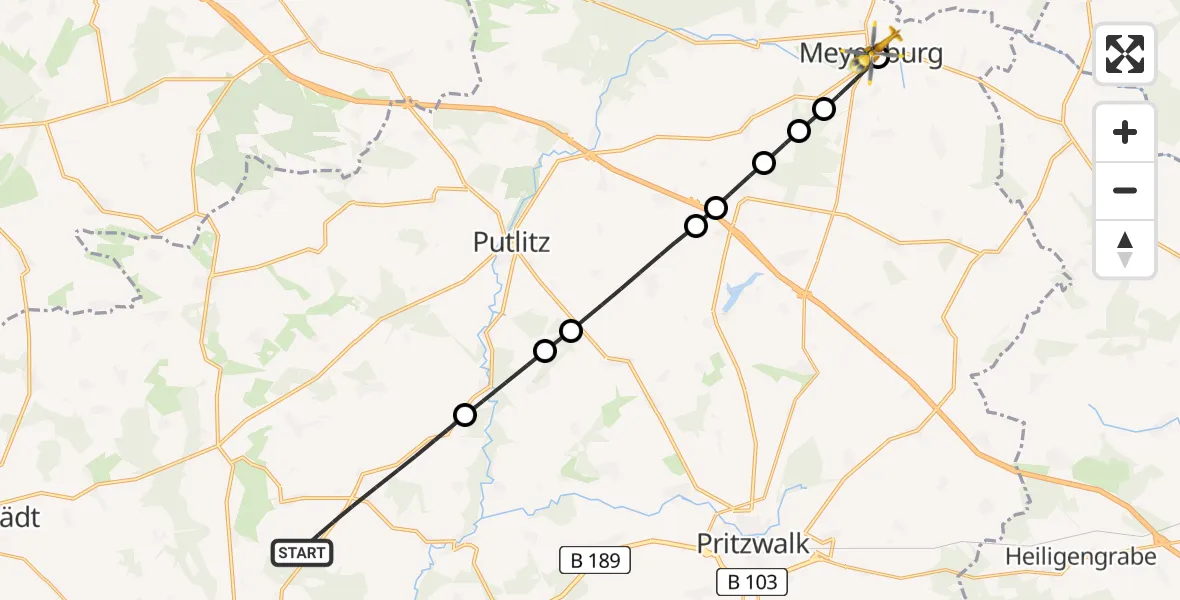Flugroute Rettungshubschrauber Groß Pankow (Prignitz) - Meyenburg, 09 Februar 2026, 14:35