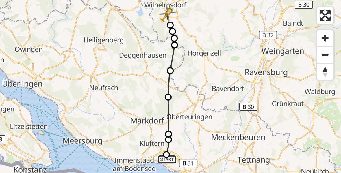 Routekaart van de vlucht: Rettungshubschrauber nach Wilhelmsdorf, Römerweg