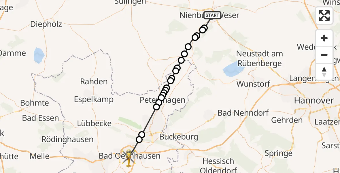 Flugroute Ambulanzhubschrauber Nienburg/Weser - Bad Oeynhausen, 09 Februar 2026, 14:53