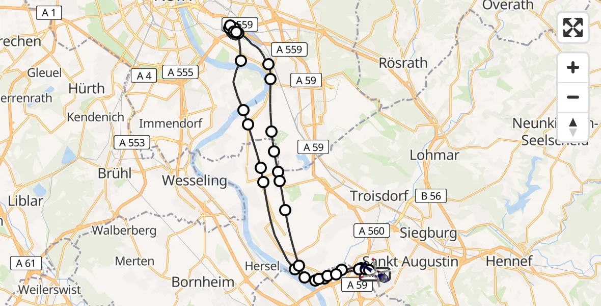 Flugroute Polizeihubschrauber Sankt Augustin - Sankt Augustin, 09 Februar 2026, 15:07