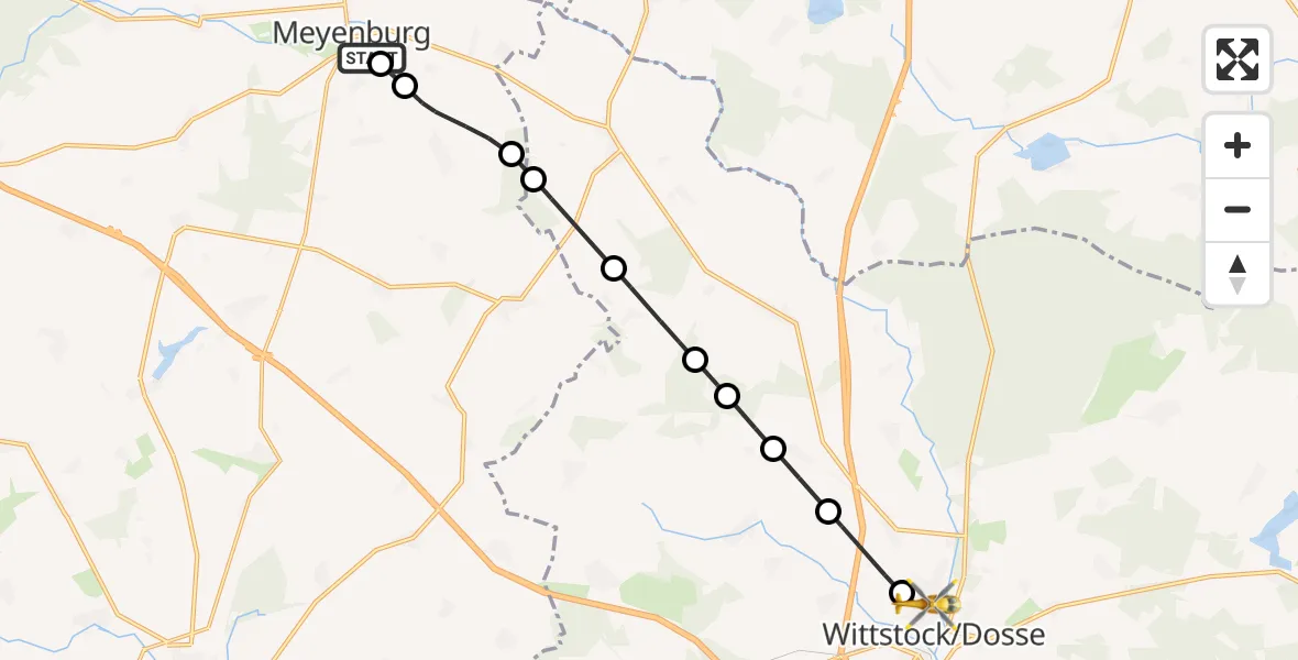 Flugroute Rettungshubschrauber Meyenburg Cropduster Airstrip - Wittstock/Dosse, 09 Februar 2026, 15:08