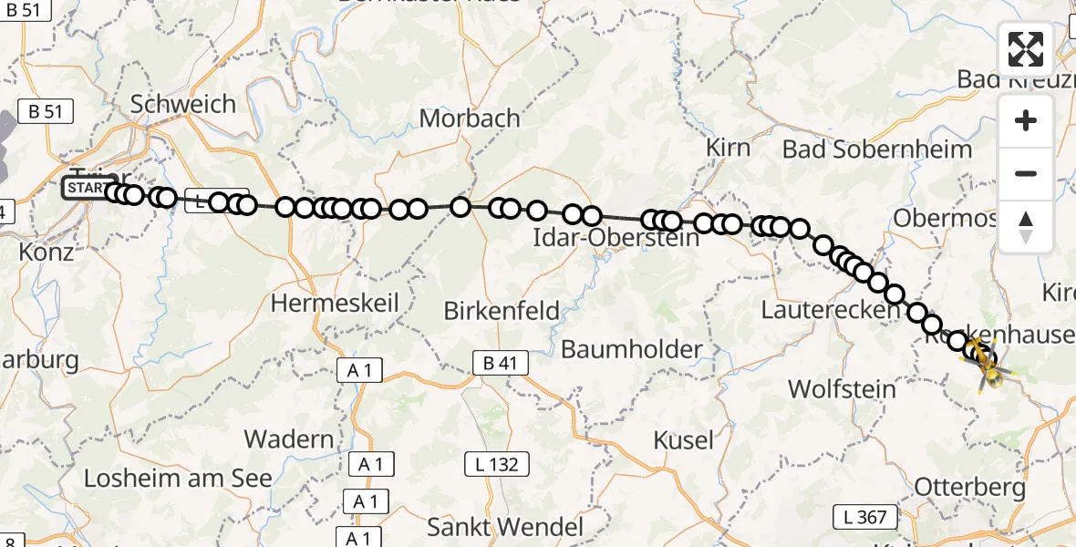 Routekaart van de vlucht: Rettungshubschrauber nach Imsweiler UL