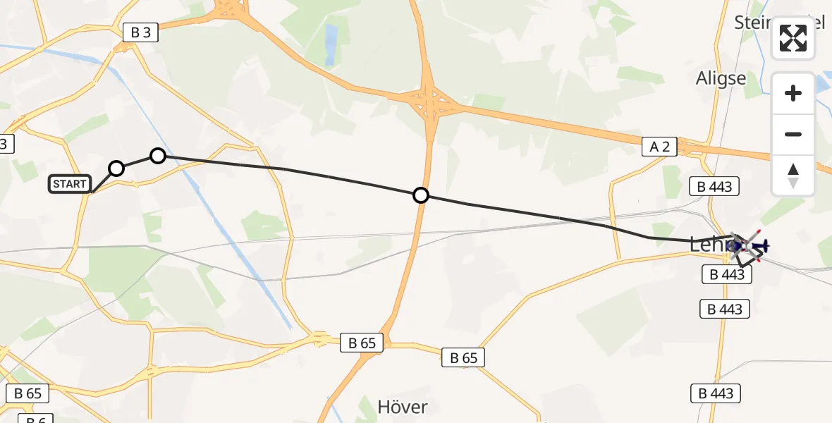 Flugroute Polizeihubschrauber Hannover Air Rescue Heliport (Christoph 4) - Lehrte, 09 Februar 2026, 15:17