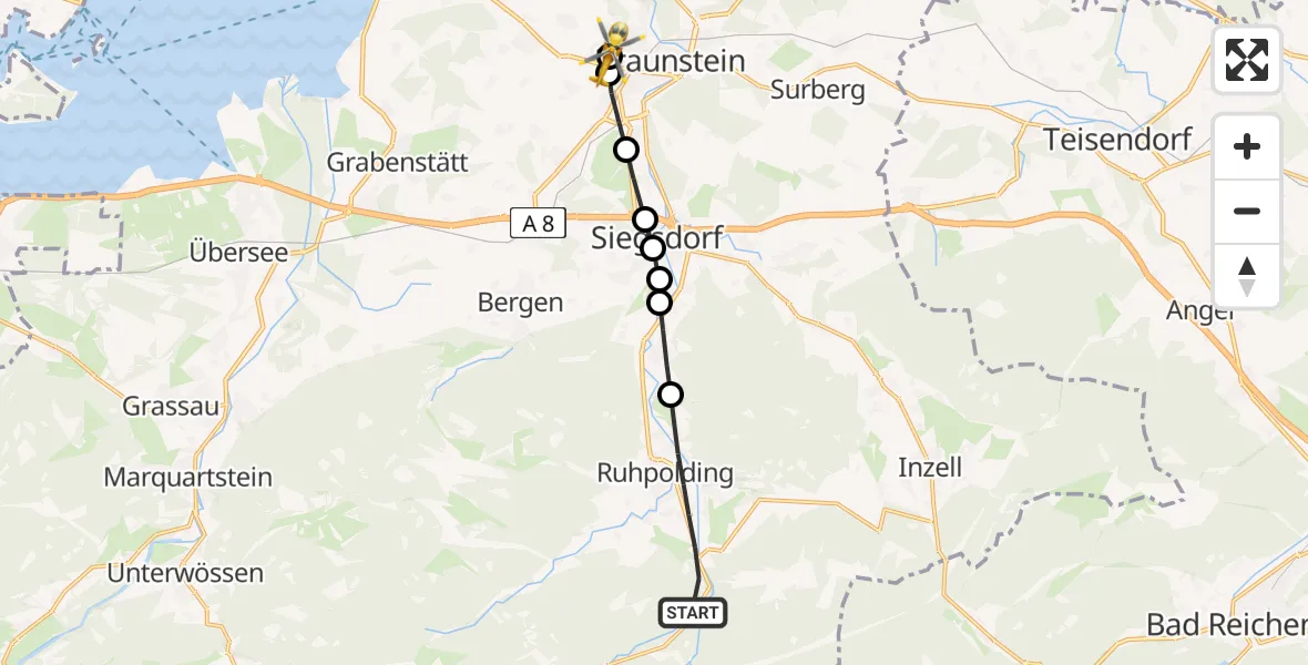 Flugroute Rettungshubschrauber Ruhpolding - Gemarkung Wolkersdorf, 09 Februar 2026, 15:19
