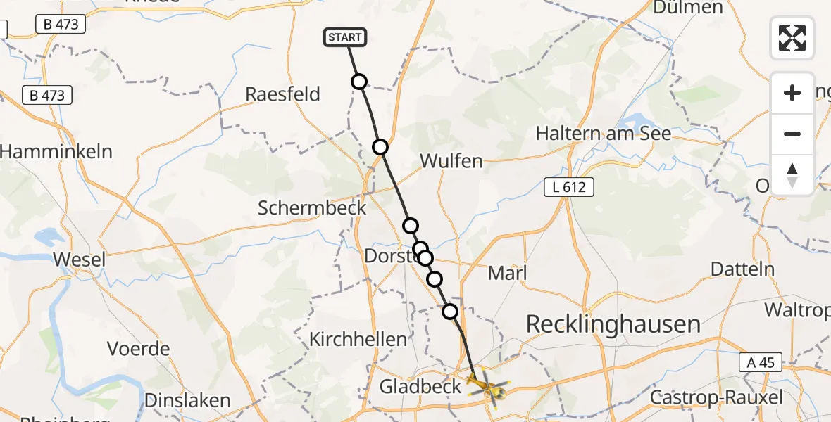 Flugroute Rettungshubschrauber Marbeck - Gelsenkirchen-Nord, 09 Februar 2026, 15:23