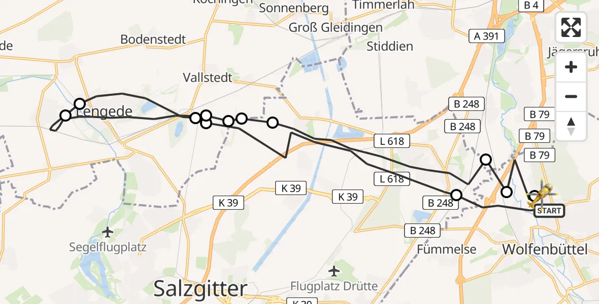 Flugroute Rettungshubschrauber Wolfenbüttel - Wolfenbüttel Municipal Hospital Heliport (Christoph 30), 09 Februar 2026, 15:41