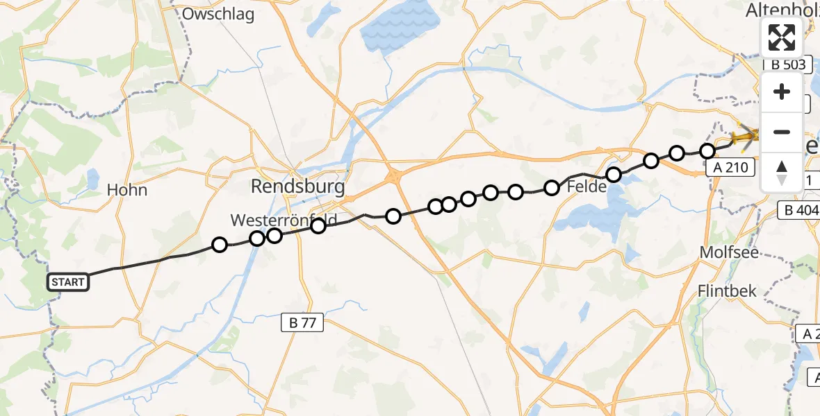 Flugroute Rettungshubschrauber Elsdorf-Westermühlen - Kiel, 09 Februar 2026, 15:44