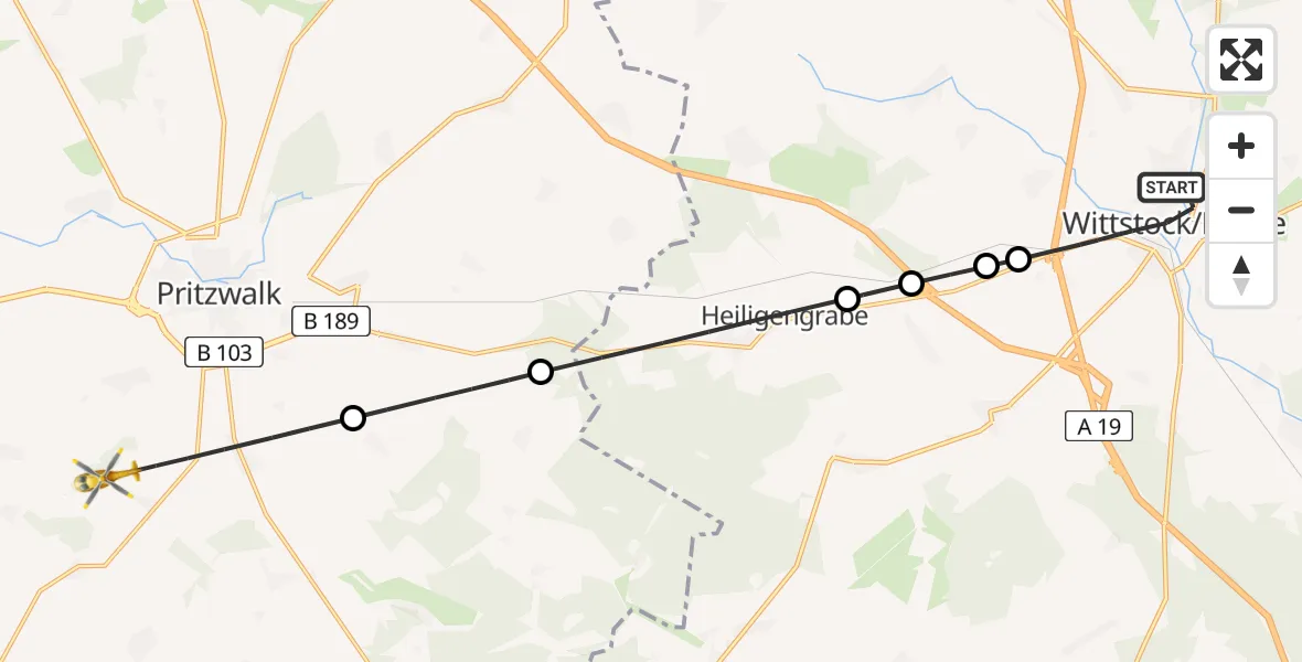 Flugroute Rettungshubschrauber Wittstock/Dosse - Pritzwalk, 09 Februar 2026, 15:49
