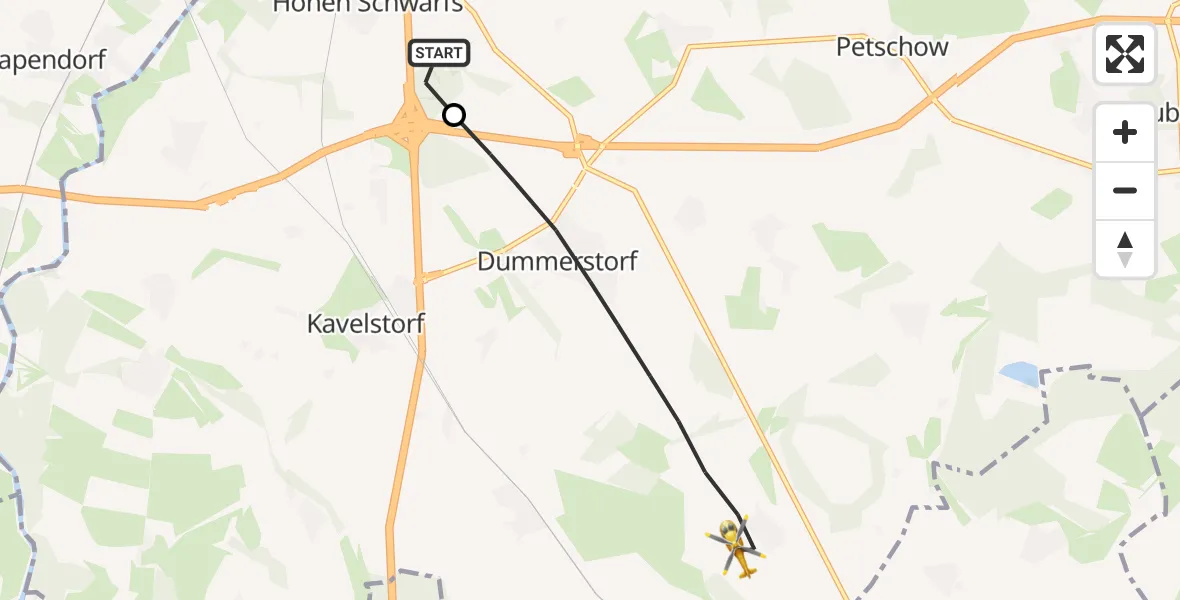 Flugroute Ambulanzhubschrauber Hohen Schwarfs - Dummerstorf, 09 Februar 2026, 15:57