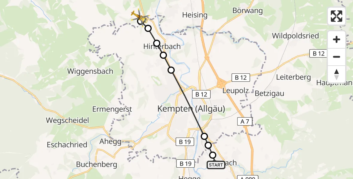 Flugroute Rettungshubschrauber Kempten-Durach Airfield - Altusried, 09 Februar 2026, 16:10