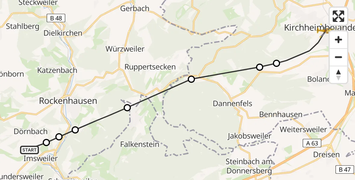 Flugroute Rettungshubschrauber Imsweiler UL - Kirchheimbolanden, 09 Februar 2026, 16:24
