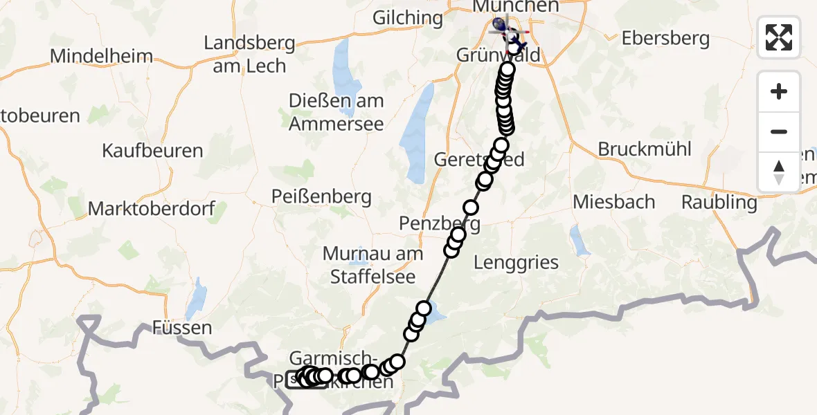 Routekaart van de vlucht: Polizeihubschrauber nach ADAC Air Rescue Center Heliport (Christoph 1)
