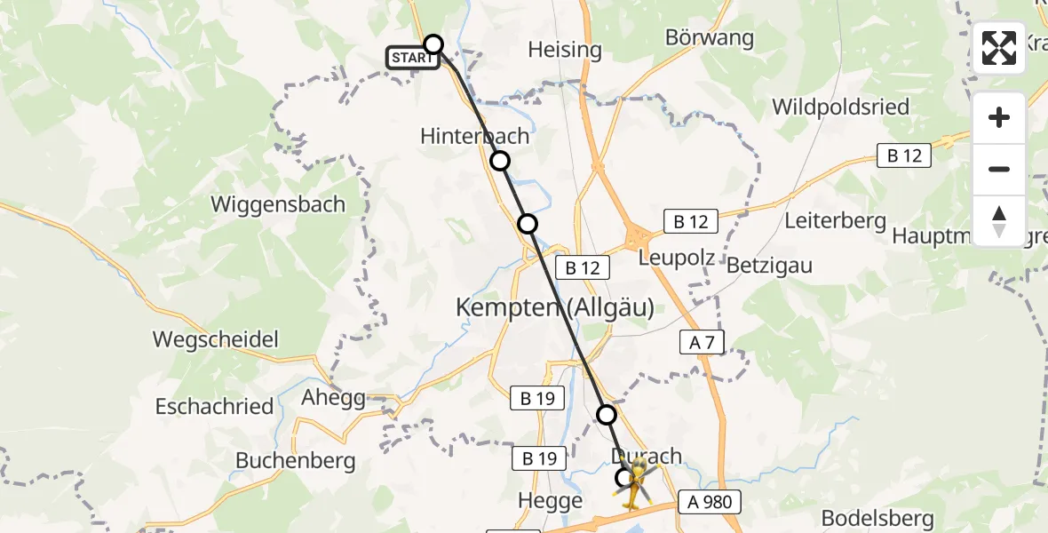 Flugroute Rettungshubschrauber Altusried - Kempten-Durach Airfield, 09 Februar 2026, 16:42