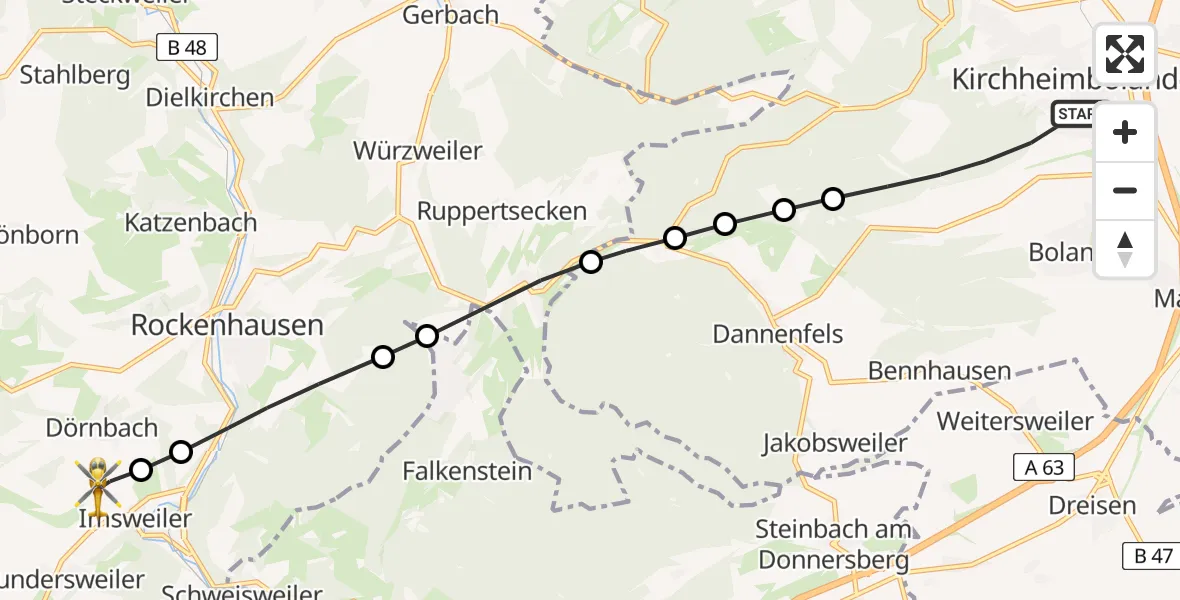 Flugroute Rettungshubschrauber Kirchheimbolanden - Imsweiler UL, 09 Februar 2026, 17:03