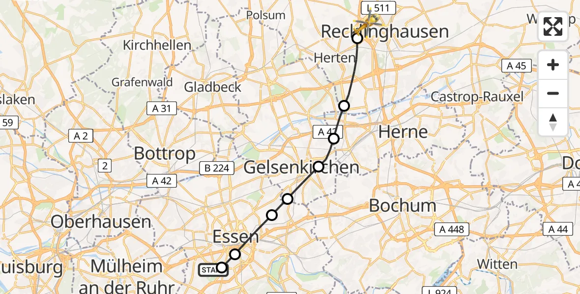 Flugroute Ambulanzhubschrauber Stadtbezirk III - Recklinghausen, 09 Februar 2026, 17:04