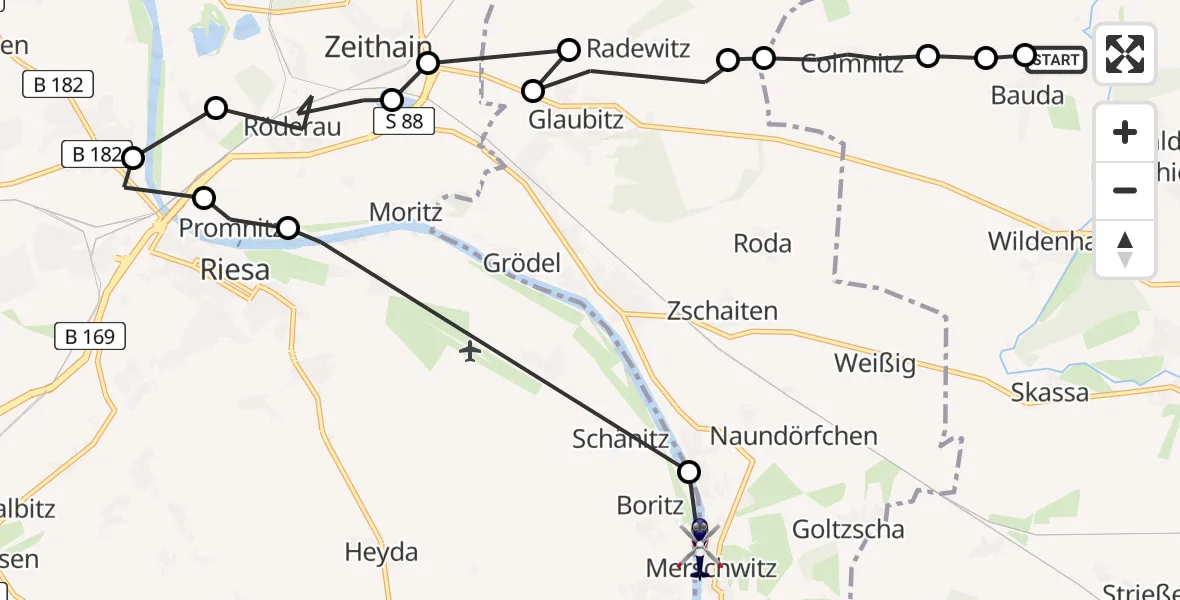 Flugroute Polizeihubschrauber Großenhain - Merschwitz, 09 Februar 2026, 17:40
