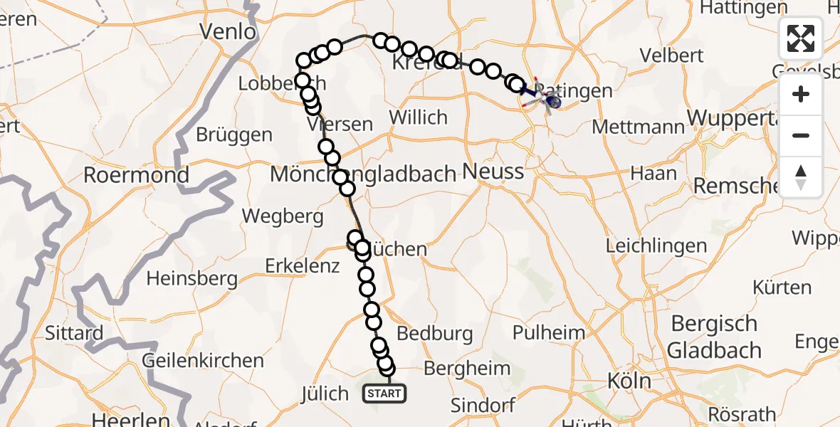Flugroute Polizeihubschrauber Niederzier - Düsseldorf Airport, 09 Februar 2026, 18:49