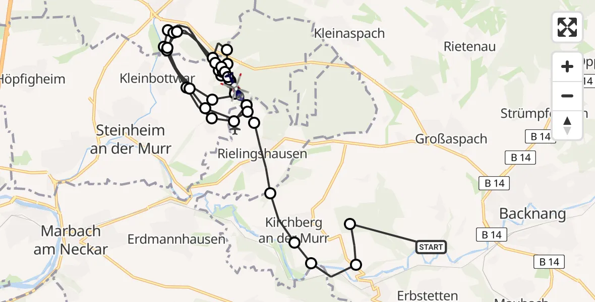 Flugroute Polizeihubschrauber Erbstetten - Steinheim an der Murr, 09 Februar 2026, 20:24