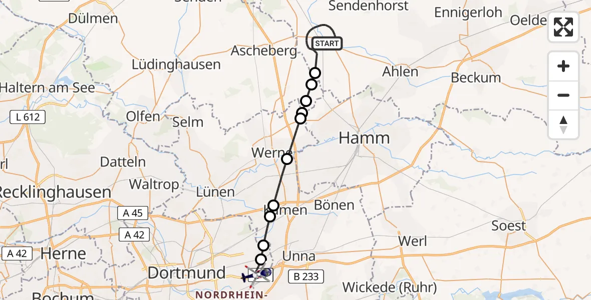 Routekaart van de vlucht: Polizeihubschrauber nach Dortmund Airport