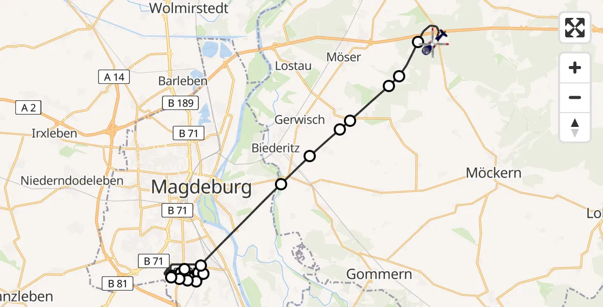 Flugroute Polizeihubschrauber Magdeburg City Airfield - Burg, 10 Februar 2026, 06:38
