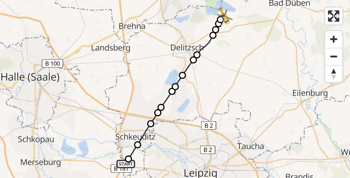 Flugroute Rettungshubschrauber Schkeuditz - Sausedlitz, 10 Februar 2026, 06:42