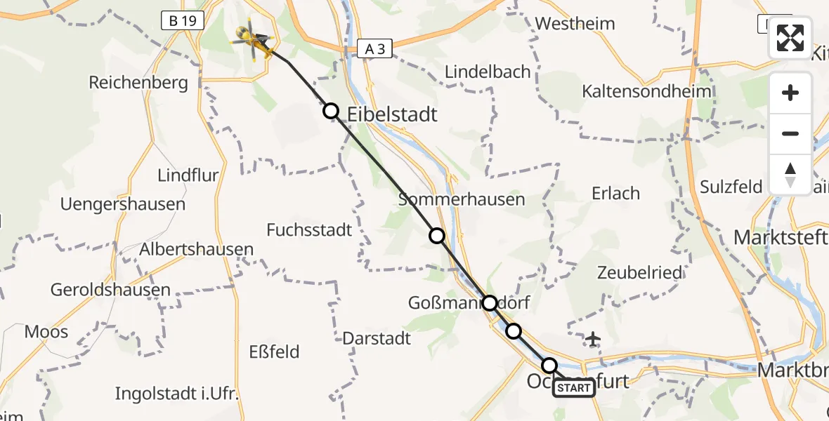 Routekaart van de vlucht: Rettungshubschrauber nach Würzburg, Pergamonweg