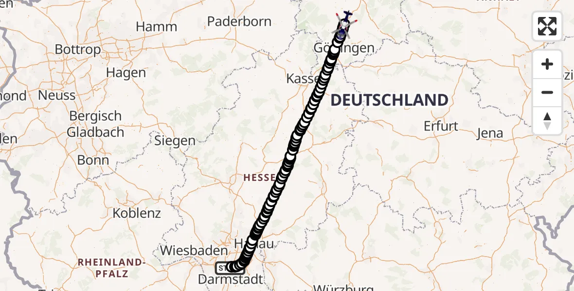 Flugroute Polizeihubschrauber Frankfurt-Egelsbach Airport - Hillerse, 10 Februar 2026, 07:17