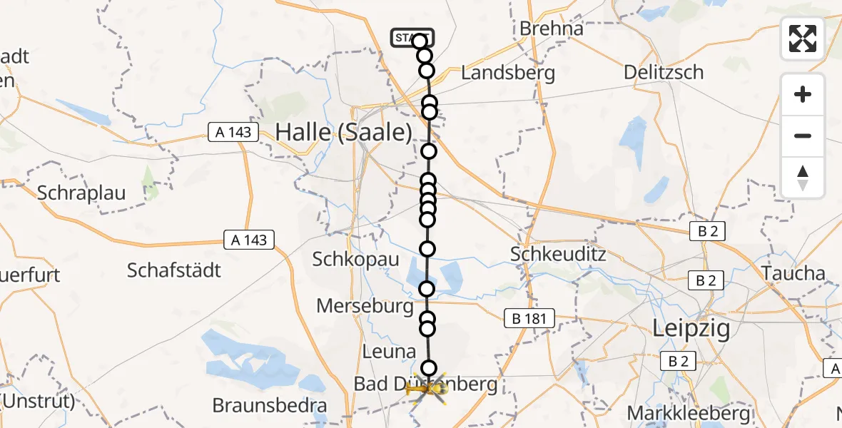 Routekaart van de vlucht: Rettungshubschrauber nach Bad Dürrenberg, Lutherstraße