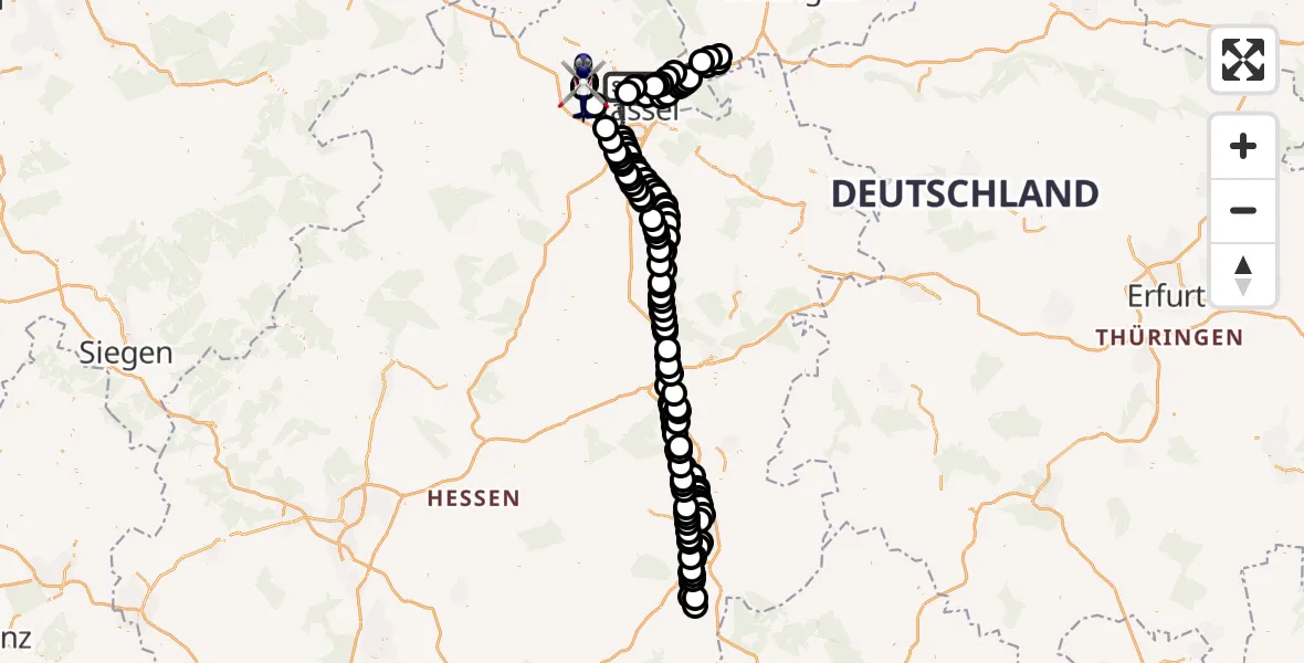Flugroute Polizeihubschrauber Fuldatal Federal Police Heliport - Zierenberg, 10 Februar 2026, 07:44