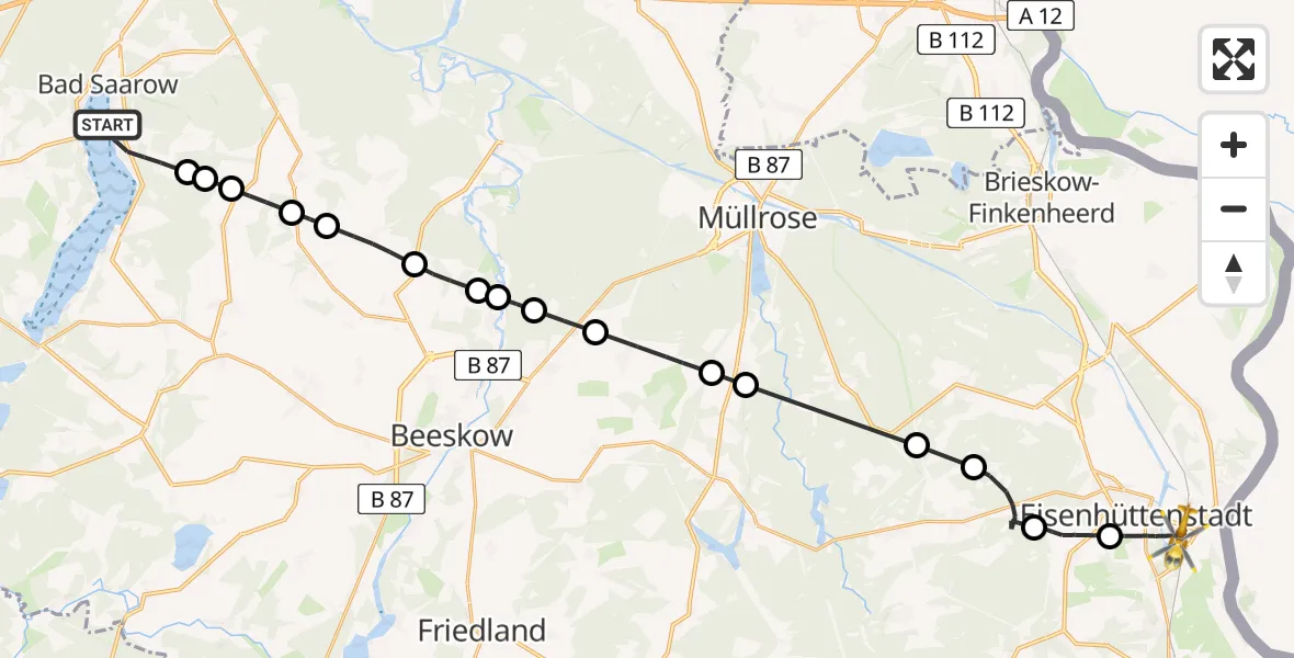 Flugroute Rettungshubschrauber Pieskow - Eisenhüttenstadt, 10 Februar 2026, 07:49