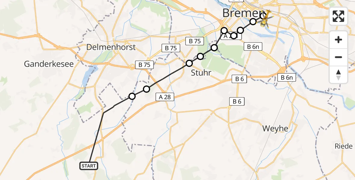 Routekaart van de vlucht: Rettungshubschrauber nach Bremen-Ost, Am Schwarzen Meer