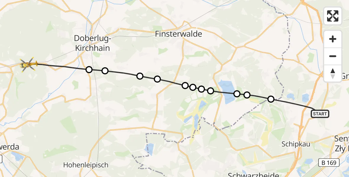 Flugroute Rettungshubschrauber Schipkau - Schönborn, 10 Februar 2026, 08:02