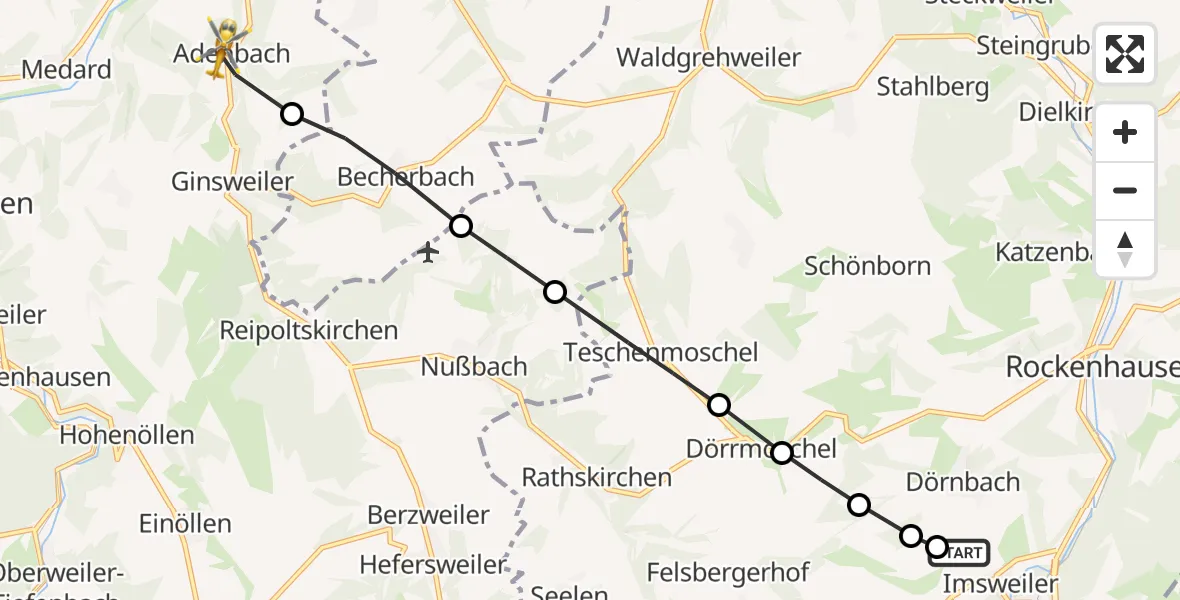 Flugroute Rettungshubschrauber Imsweiler UL - Adenbach, 10 Februar 2026, 08:09