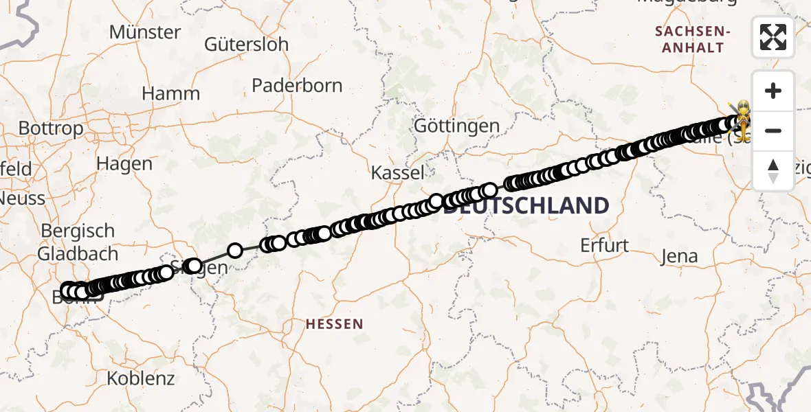 Flugroute Rettungshubschrauber Bonn-Hangelar Airfield - Halle-Oppin Airfield, 10 Februar 2026, 08:31