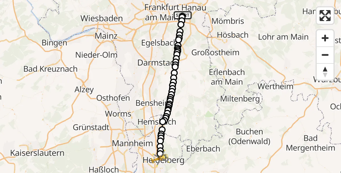 Flugroute Ambulanzhubschrauber Markwald - Heidelberg, 10 Februar 2026, 08:32