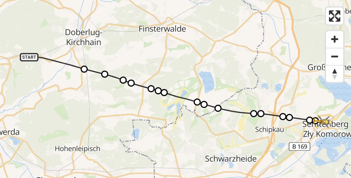 Routekaart van de vlucht: Rettungshubschrauber nach Senftenberg, Lindenstraße