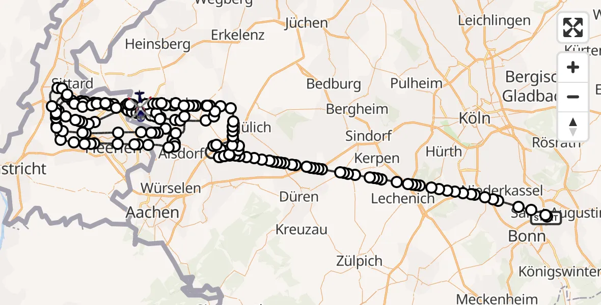 Flugroute Polizeihubschrauber Sankt Augustin - Geilenkirchen Air Base, 10 Februar 2026, 08:40