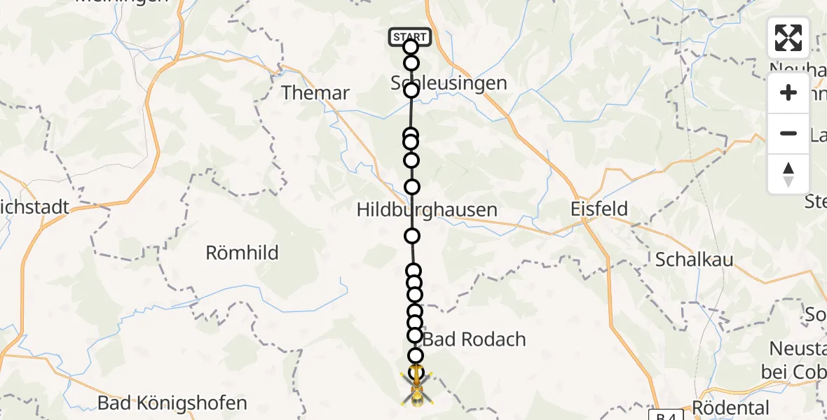 Flugroute Rettungshubschrauber Erlau - Bad Colberg-Heldburg, 10 Februar 2026, 08:41